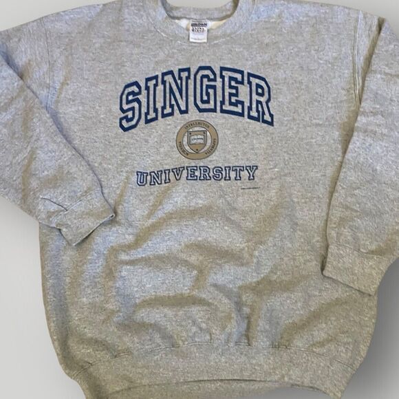 Singer University Crewneck Sweatshirt Mens Large‎ Grey Vintage Casual Gildan - Picture 2 of 14